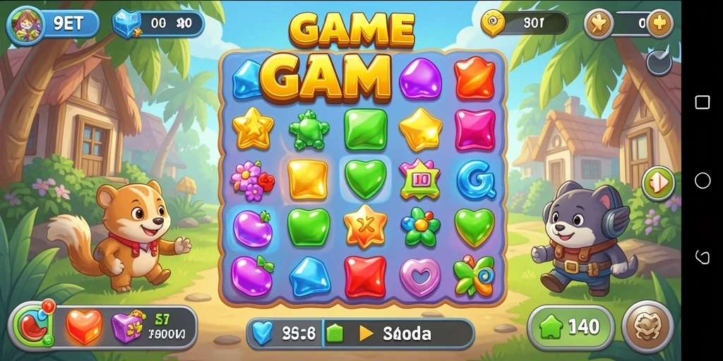 Screenshot gameplay 9ET menampilkan kombinasi item yang menantang.