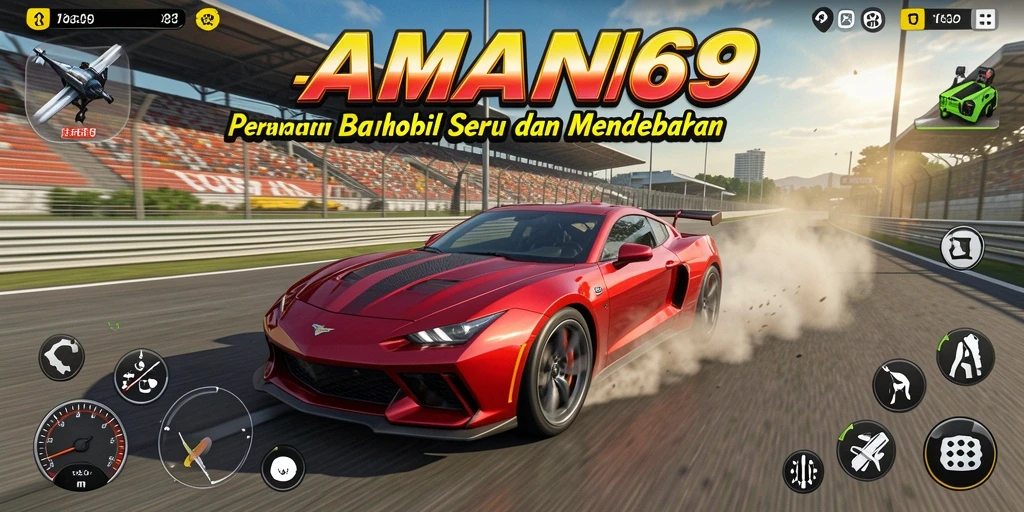 Gameplay intens dengan mobil balap yang melaju kencang di trek.