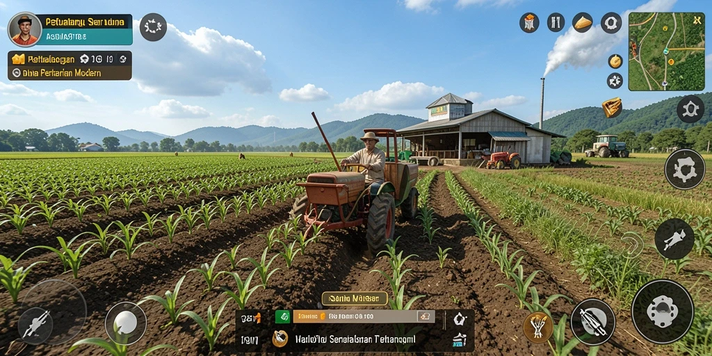 Tampilan gameplay <strong>ASIA918</strong> yang menampilkan ladang indah dan aktivitas bertani.