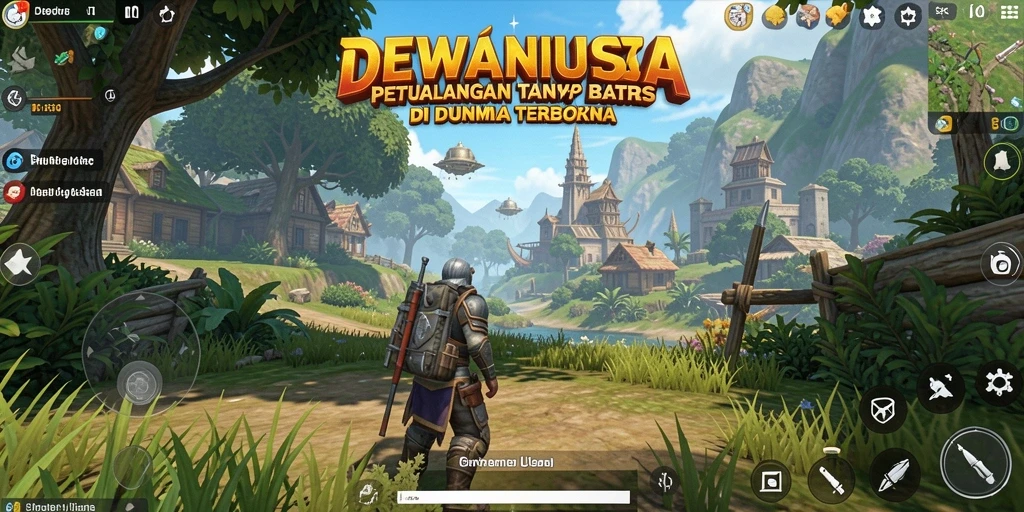 Screenshot gameplay DEWANUSA menampilkan petualangan di dunia terbuka yang luas.
