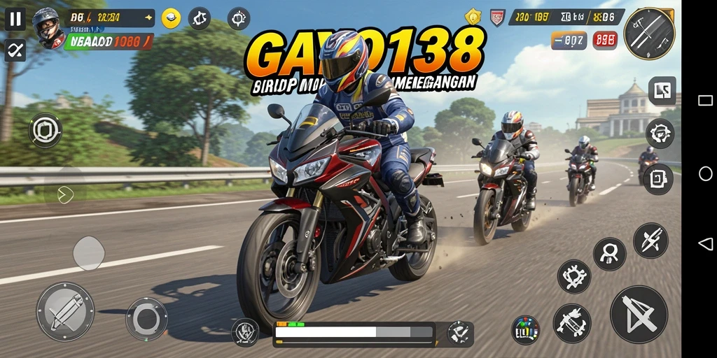 Tampilan gameplay GAYO138 yang menggembirakan dan penuh aksi balap motor.