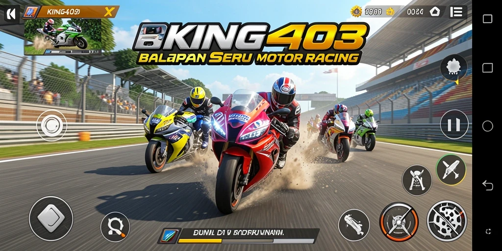 Gambar menampilkan aksi balapan yang mendebarkan di KING403.