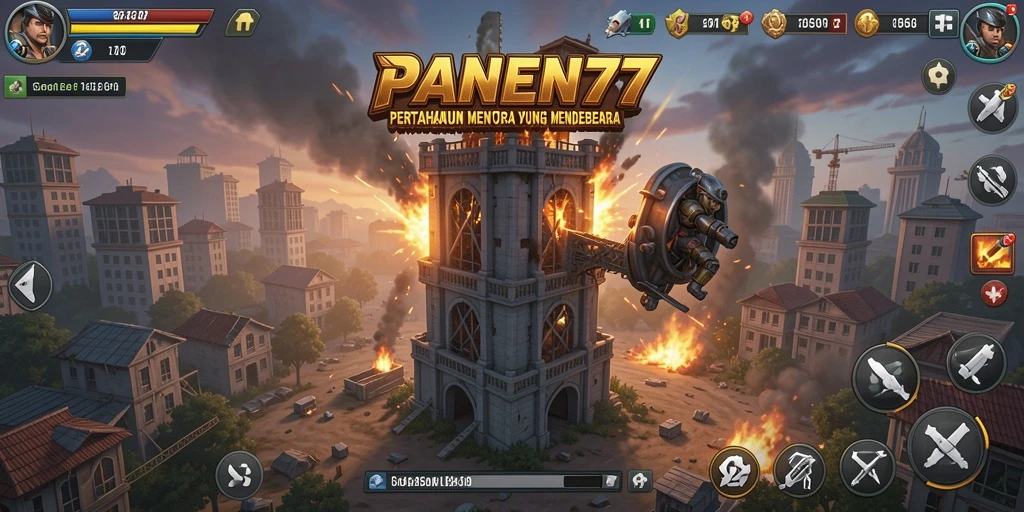 Gameplay seru PANEN77 dengan menara dan musuh beragam.