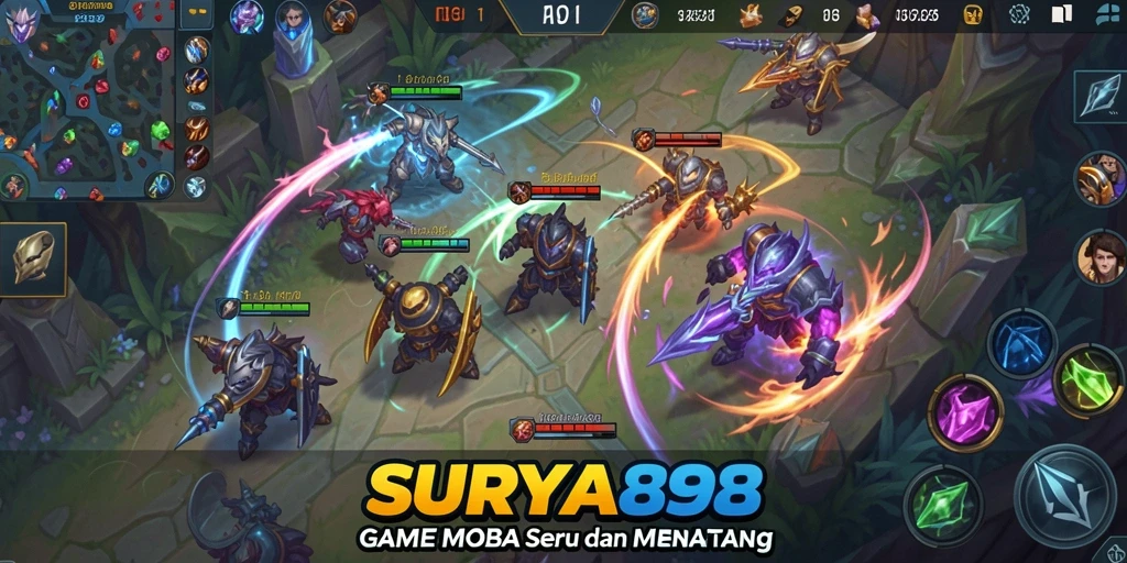 Tangkapan layar permainan SURYA898 dengan aksi MOBA yang menegangkan.